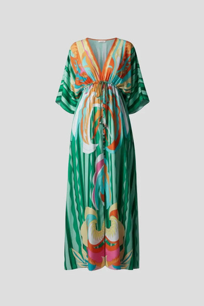 Vestido de Invitada de Boda Largo Boho Elegante con Cuello en V
