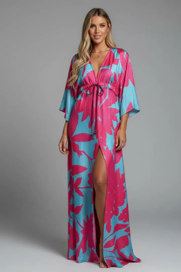 Vestido de Invitada de Boda Largo Boho Elegante con Cuello en V