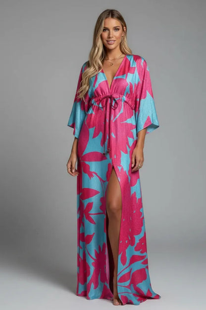 Vestido de Invitada de Boda Largo Boho Elegante con Cuello en V