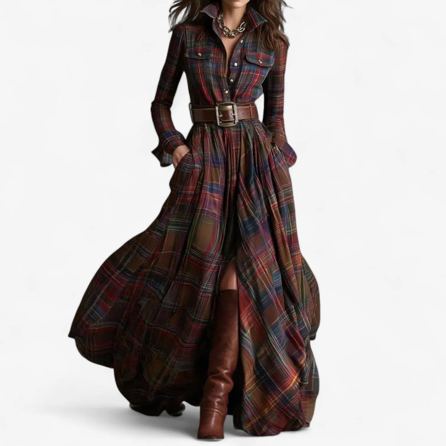 Vestido de Invitada de Boda Largo Boho Elegante con Manga Larga
