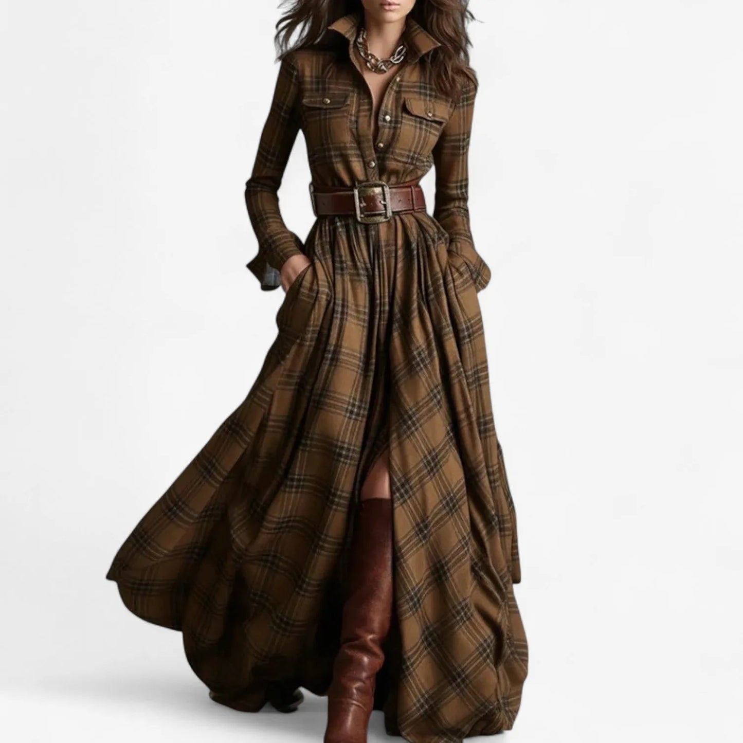 Vestido de Invitada de Boda Largo Boho Elegante con Manga Larga