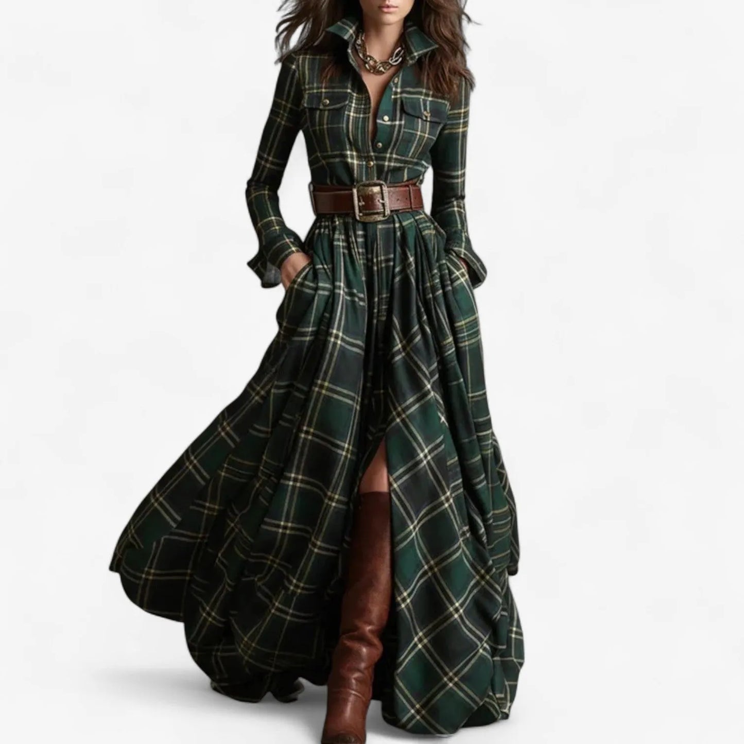 Vestido de Invitada de Boda Largo Boho Elegante con Manga Larga