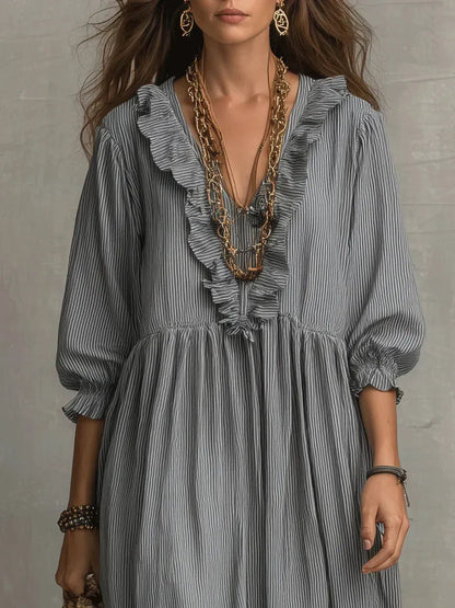 Vestido de Invitada de Boda Largo Boho Elegante con Volantes