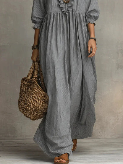 Vestido de Invitada de Boda Largo Boho Elegante con Volantes