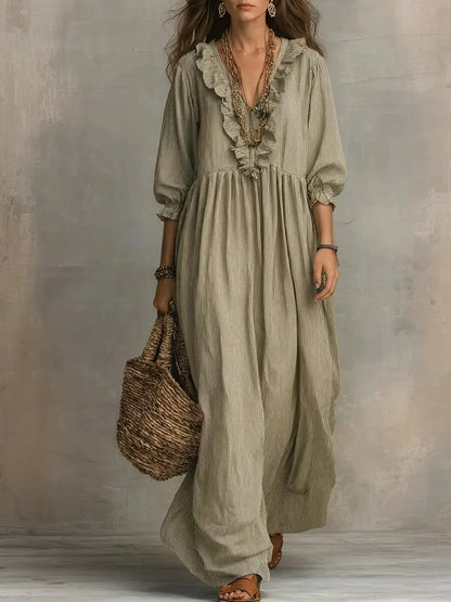 Vestido de Invitada de Boda Largo Boho Elegante con Volantes