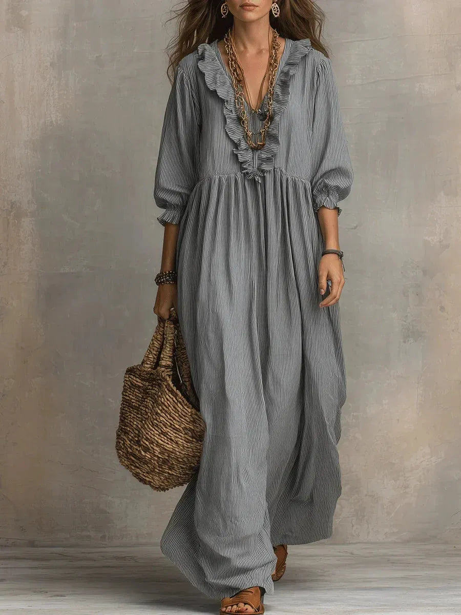 Vestido de Invitada de Boda Largo Boho Elegante con Volantes