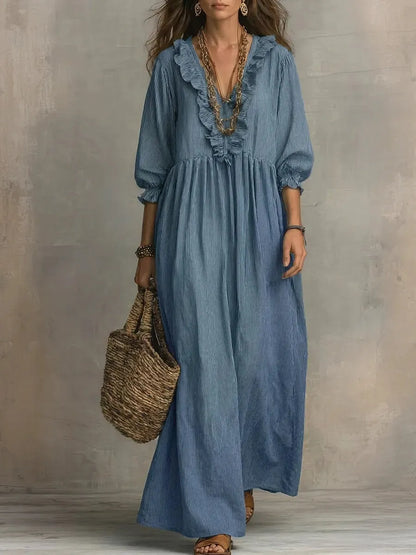Vestido de Invitada de Boda Largo Boho Elegante con Volantes