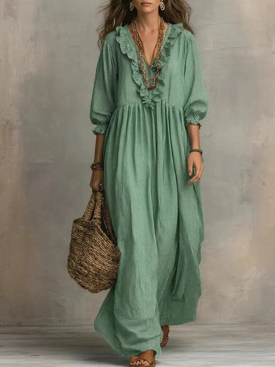 Vestido de Invitada de Boda Largo Boho Elegante con Volantes
