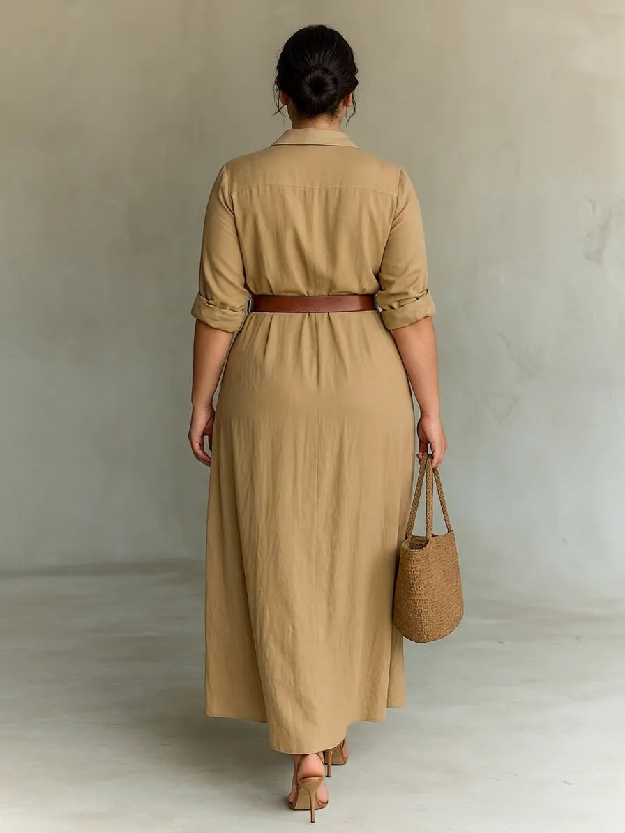 Vestido de Invitada de Boda Largo Casual Elegante con Manga Larga