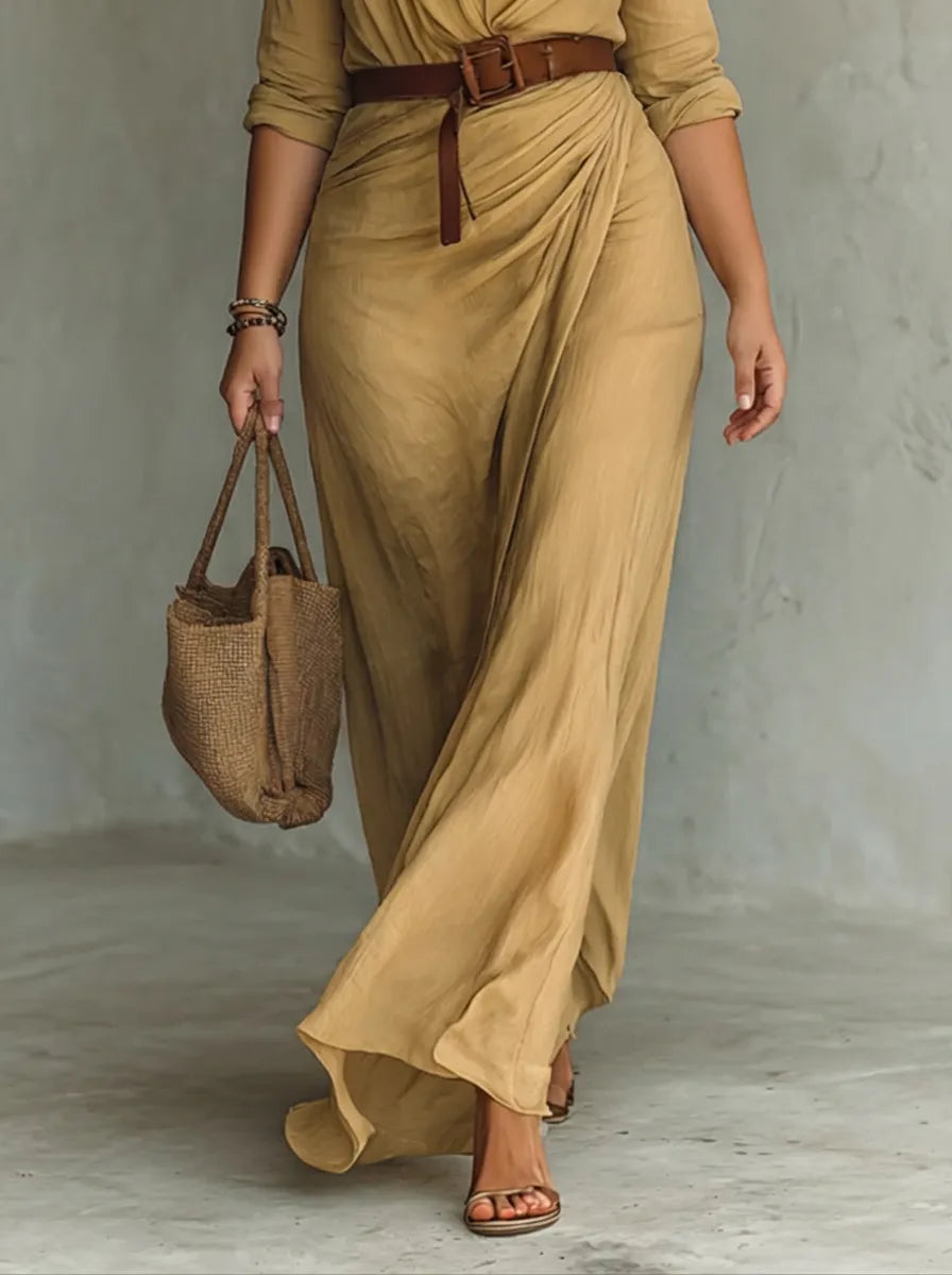 Vestido de Invitada de Boda Largo Casual Elegante con Manga Larga