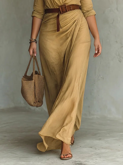Vestido de Invitada de Boda Largo Casual Elegante con Manga Larga