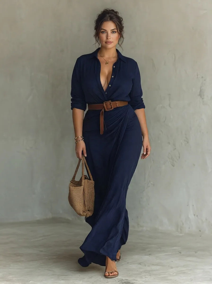 Vestido de Invitada de Boda Largo Casual Elegante con Manga Larga