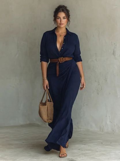 Vestido de Invitada de Boda Largo Casual Elegante con Manga Larga