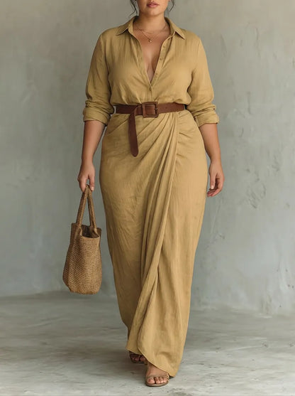Vestido de Invitada de Boda Largo Casual Elegante con Manga Larga