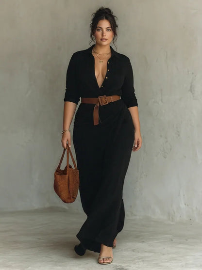 Vestido de Invitada de Boda Largo Casual Elegante con Manga Larga