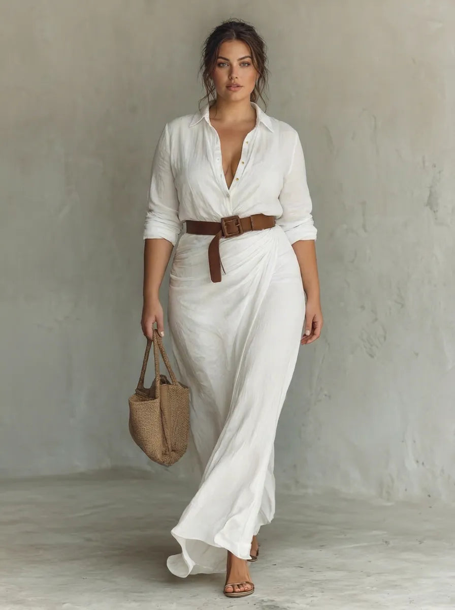 Vestido de Invitada de Boda Largo Casual Elegante con Manga Larga