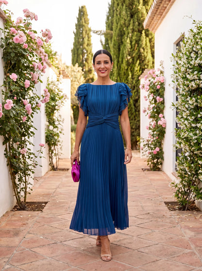 Vestido de Invitada de Boda Largo Casual Elegante con Plisado