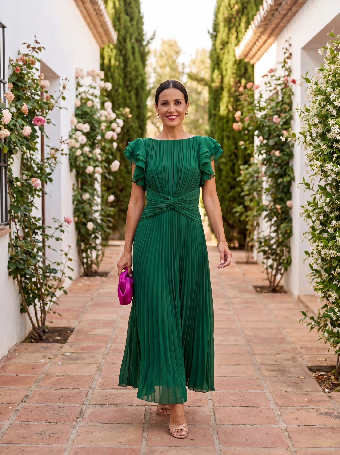 Vestido de Invitada de Boda Largo Casual Elegante con Plisado