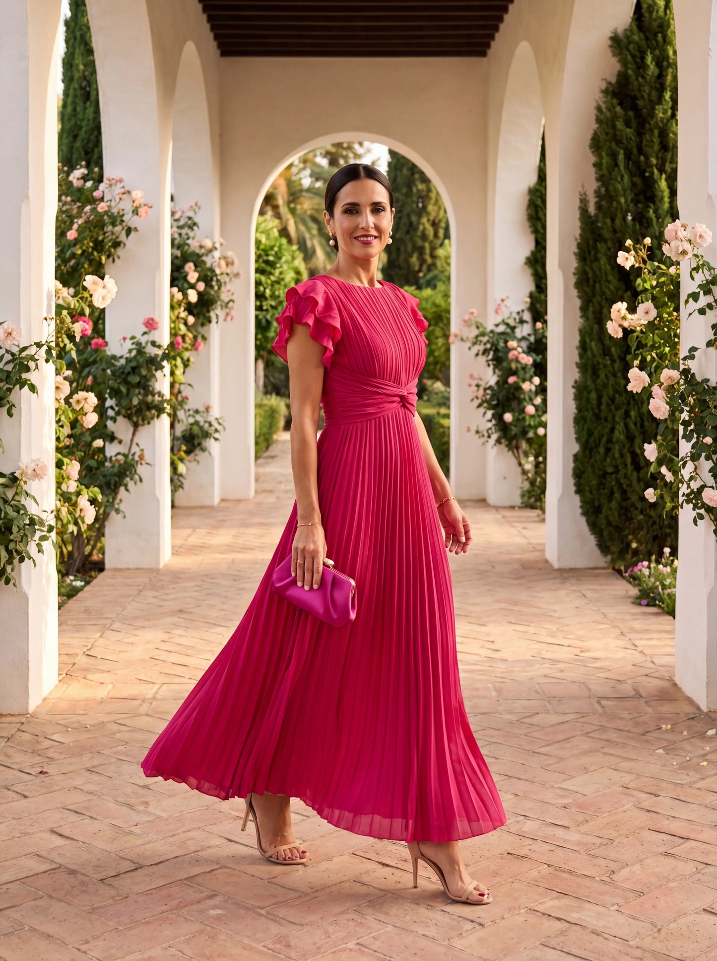 Vestido de Invitada de Boda Largo Casual Elegante con Plisado