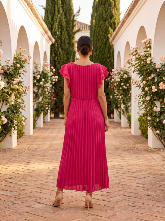 Vestido de Invitada de Boda Largo Casual Elegante con Plisado