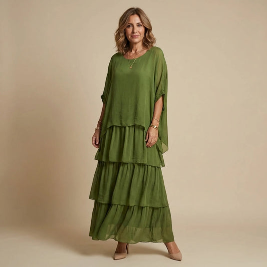 Vestido de Invitada de Boda Largo Casual con Volantes