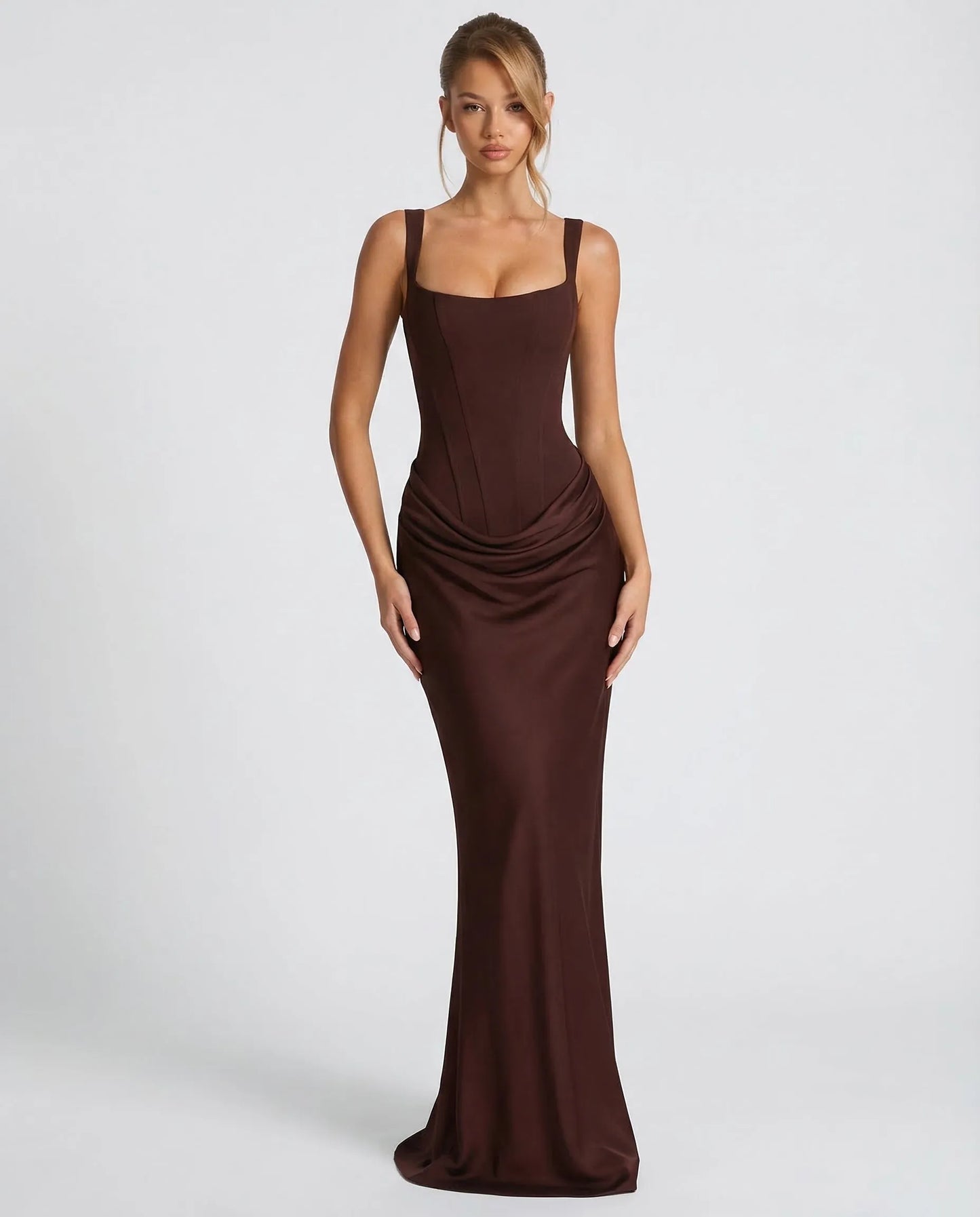 Vestido de Invitada de Boda Largo Elegante Ajustado con Corset
