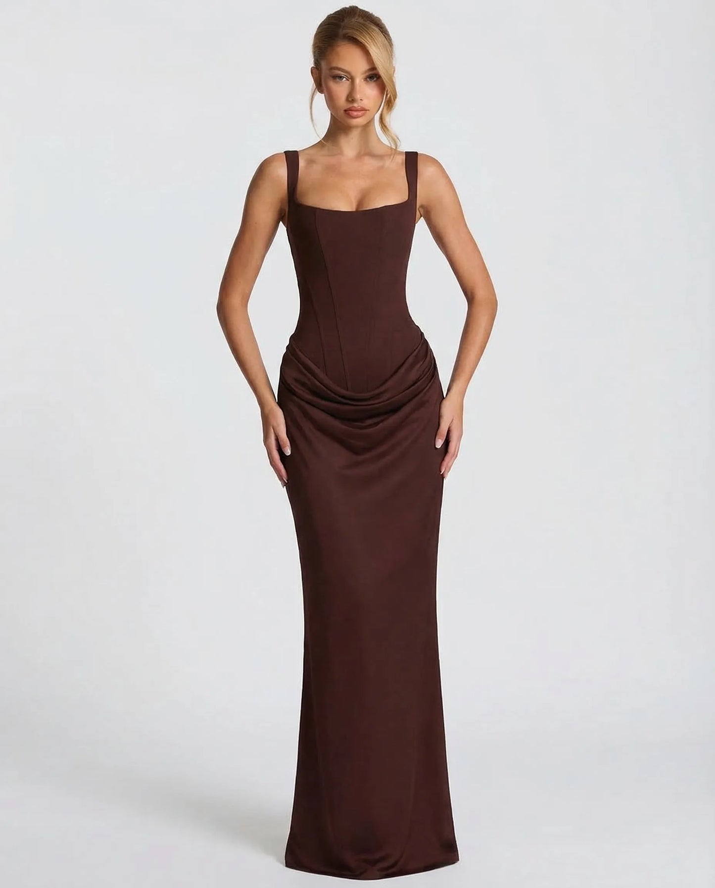 Vestido de Invitada de Boda Largo Elegante Ajustado con Corset