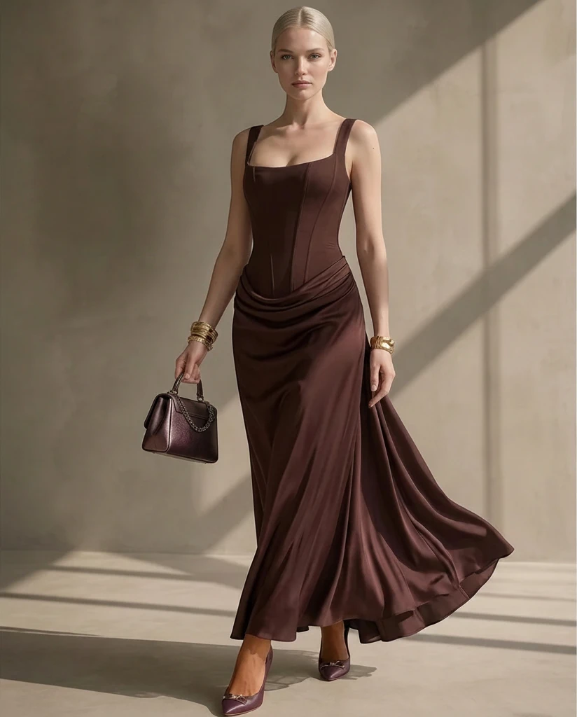Vestido de Invitada de Boda Largo Elegante Ajustado con Corset