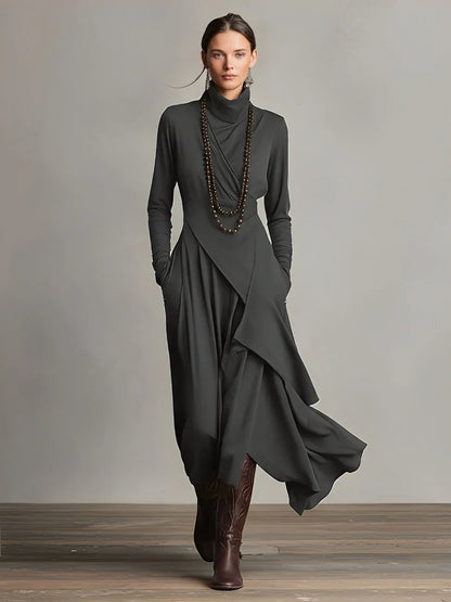 Vestido de Invitada de Boda Largo Elegante Boho con Manga Larga