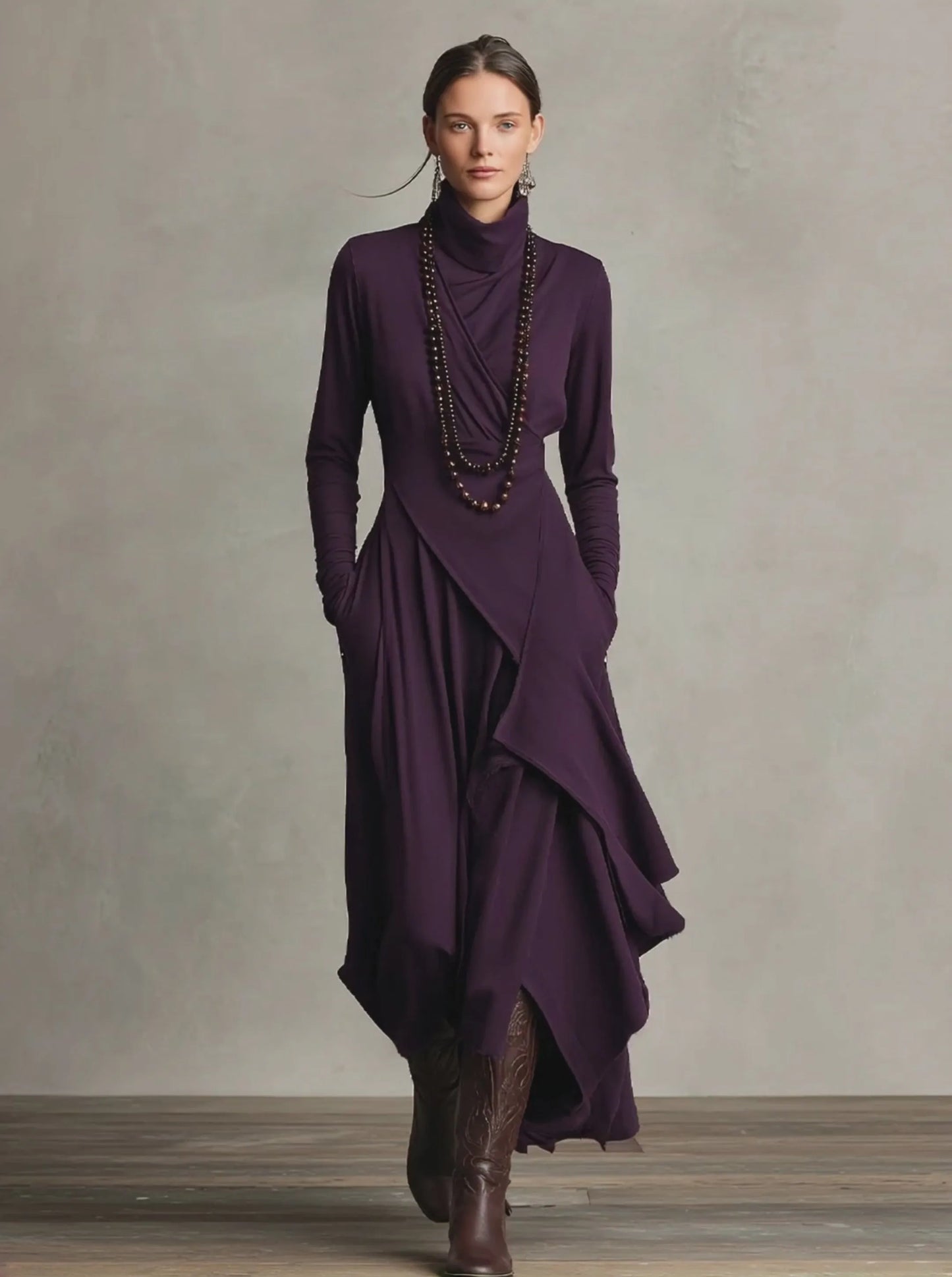 Vestido de Invitada de Boda Largo Elegante Boho con Manga Larga