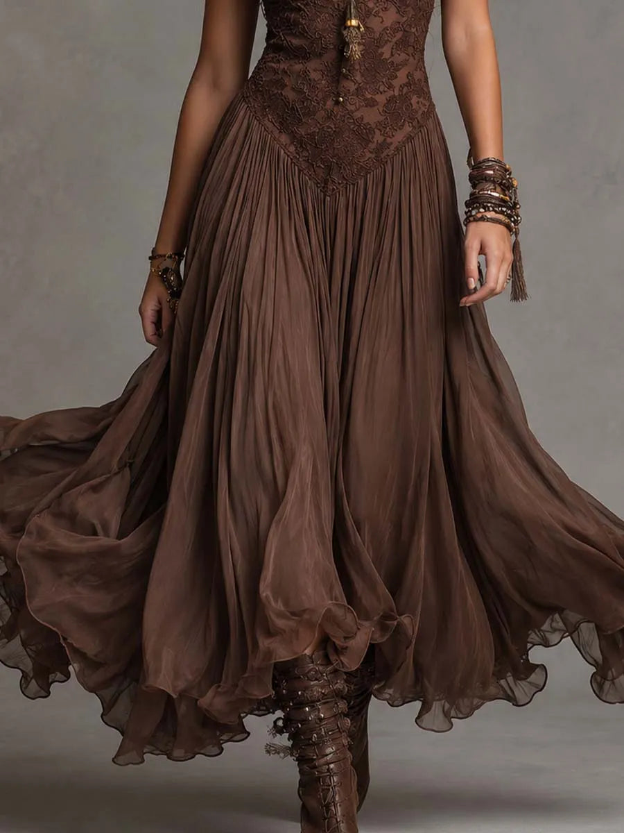 Vestido de Invitada de Boda Largo Elegante Boho con Plisado