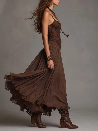 Vestido de Invitada de Boda Largo Elegante Boho con Plisado