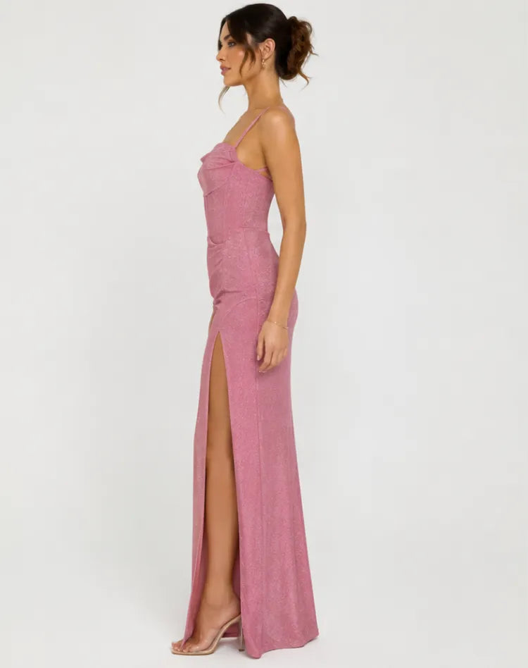 Vestido de Invitada de Boda Largo Elegante Brillante con Abertura
