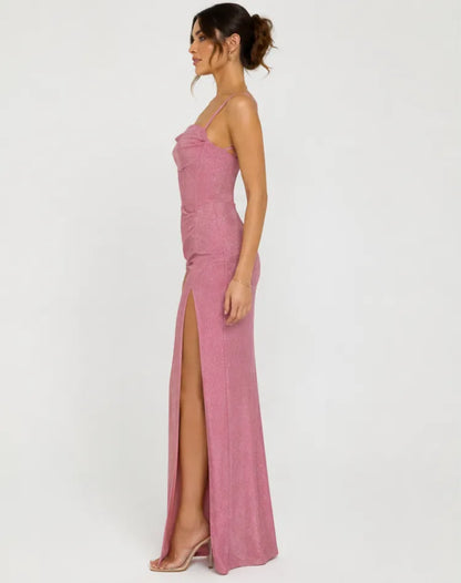 Vestido de Invitada de Boda Largo Elegante Brillante con Abertura