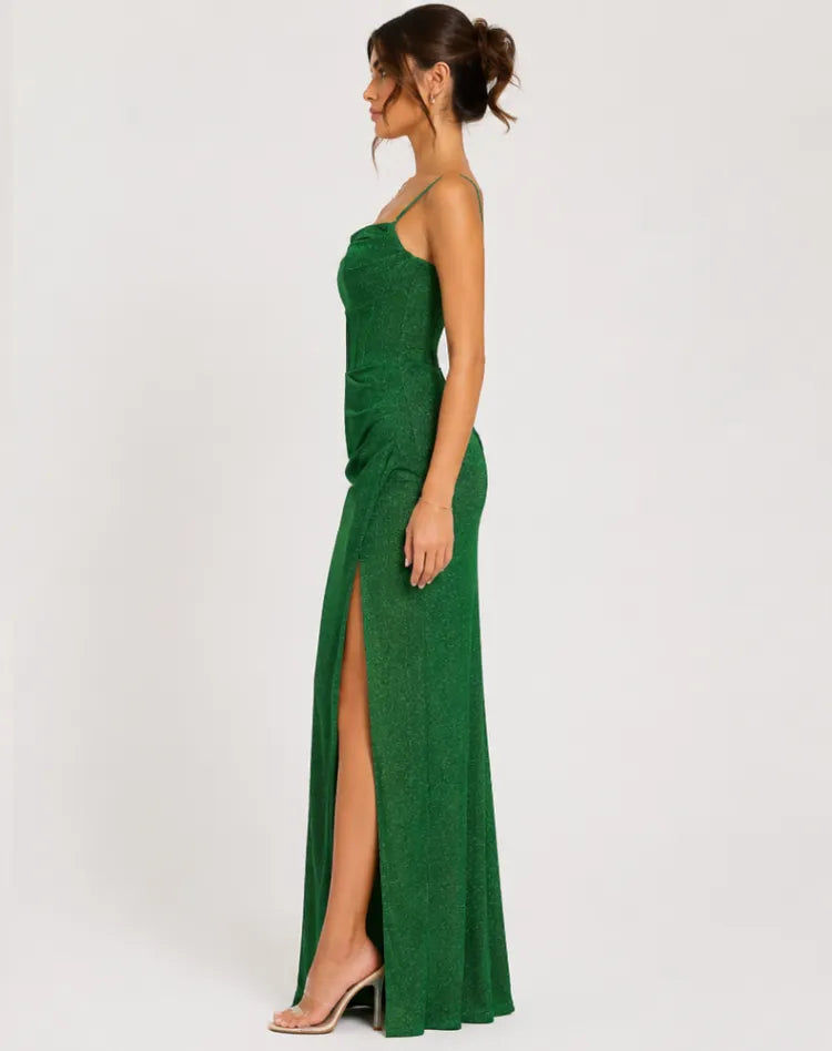 Vestido de Invitada de Boda Largo Elegante Brillante con Abertura
