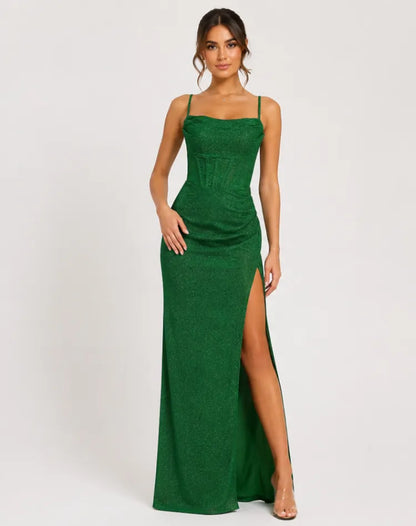 Vestido de Invitada de Boda Largo Elegante Brillante con Abertura
