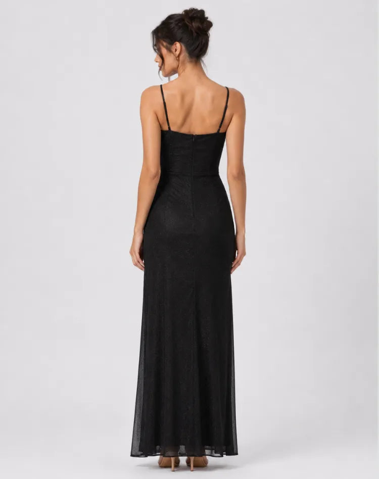 Vestido de Invitada de Boda Largo Elegante Brillante con Abertura