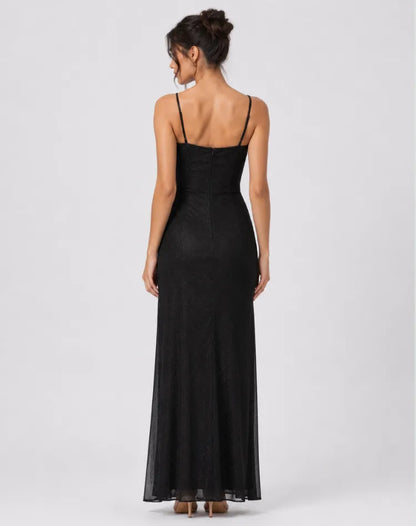 Vestido de Invitada de Boda Largo Elegante Brillante con Abertura