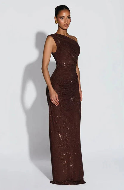 Vestido de Invitada de Boda Largo Elegante Brillante con Lentejuelas