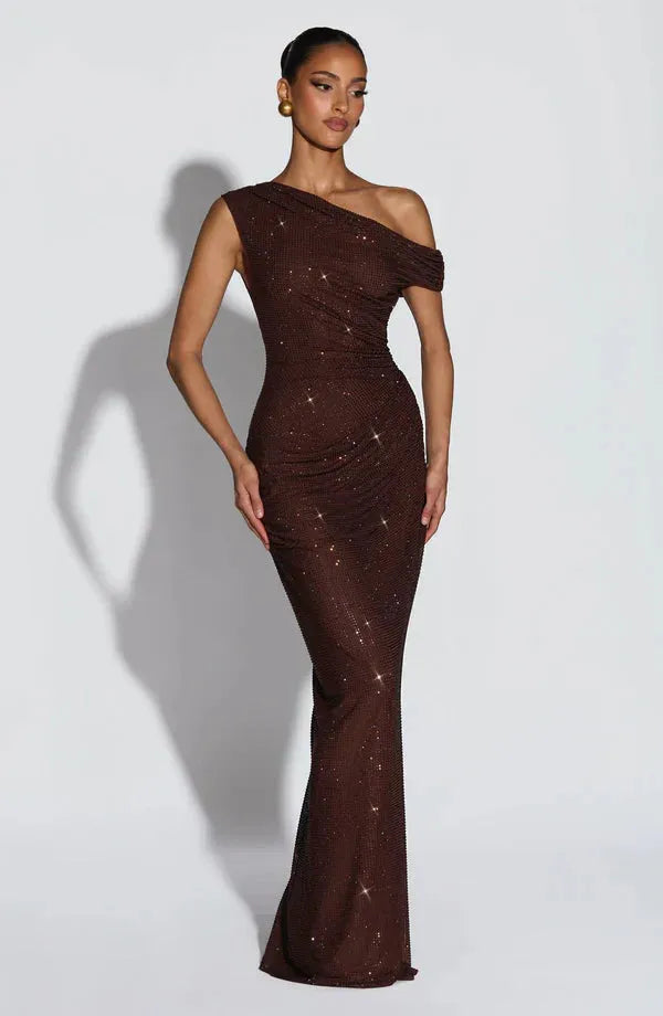 Vestido de Invitada de Boda Largo Elegante Brillante con Lentejuelas