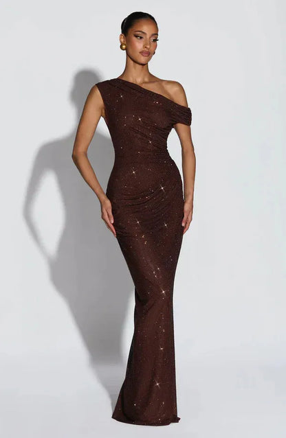 Vestido de Invitada de Boda Largo Elegante Brillante con Lentejuelas