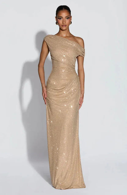 Vestido de Invitada de Boda Largo Elegante Brillante con Lentejuelas