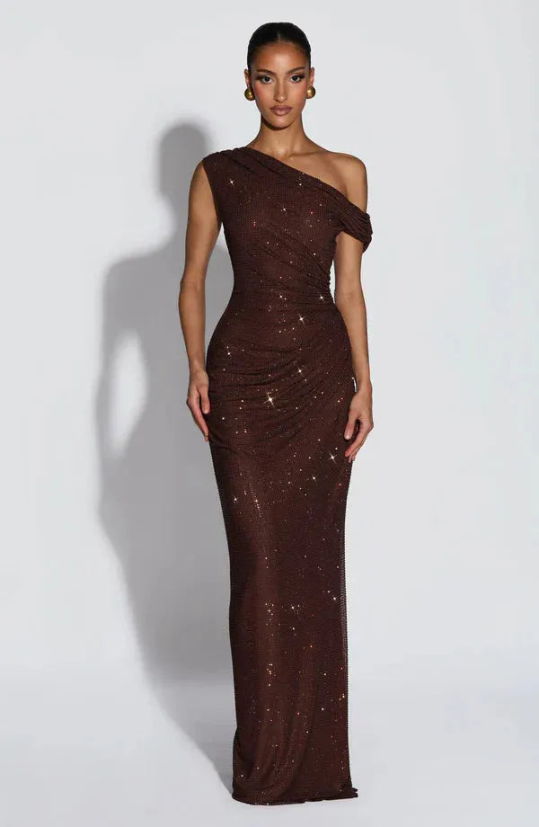 Vestido de Invitada de Boda Largo Elegante Brillante con Lentejuelas