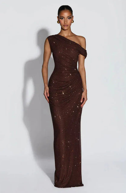 Vestido de Invitada de Boda Largo Elegante Brillante con Lentejuelas