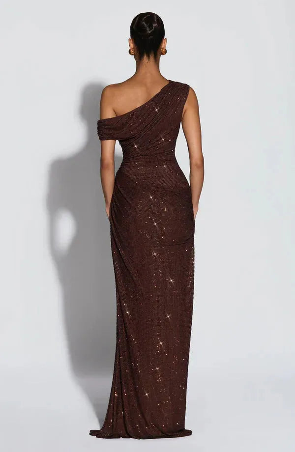 Vestido de Invitada de Boda Largo Elegante Brillante con Lentejuelas