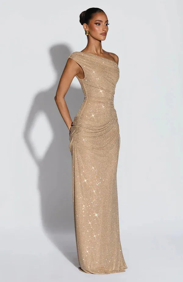 Vestido de Invitada de Boda Largo Elegante Brillante con Lentejuelas