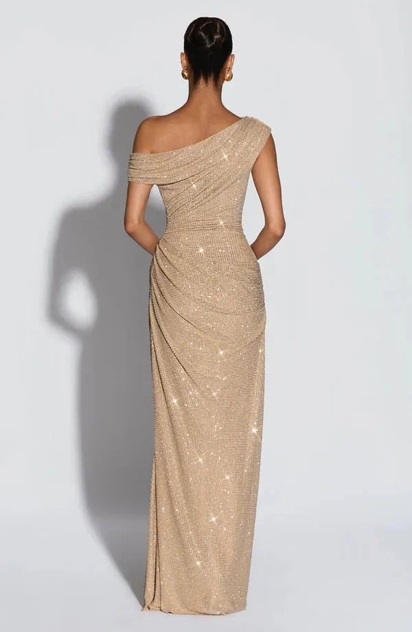 Vestido de Invitada de Boda Largo Elegante Brillante con Lentejuelas
