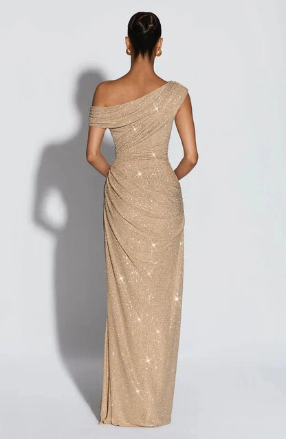 Vestido de Invitada de Boda Largo Elegante Brillante con Lentejuelas