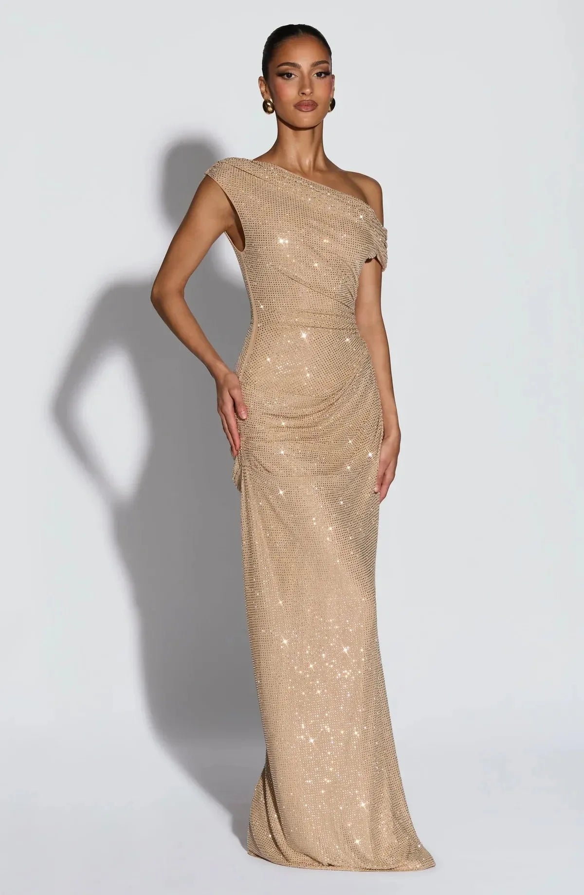 Vestido de Invitada de Boda Largo Elegante Brillante con Lentejuelas