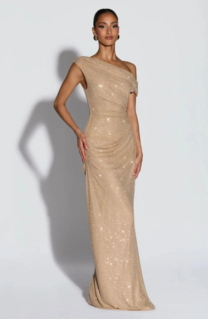 Vestido de Invitada de Boda Largo Elegante Brillante con Lentejuelas